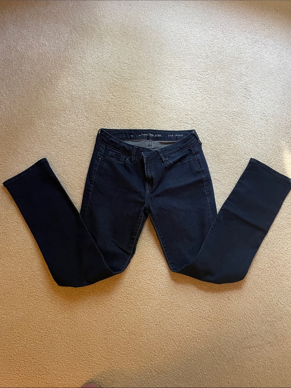 Calvin Klein Jeans Dark Navy Straight Leg Stretch Denim size 4 30” length